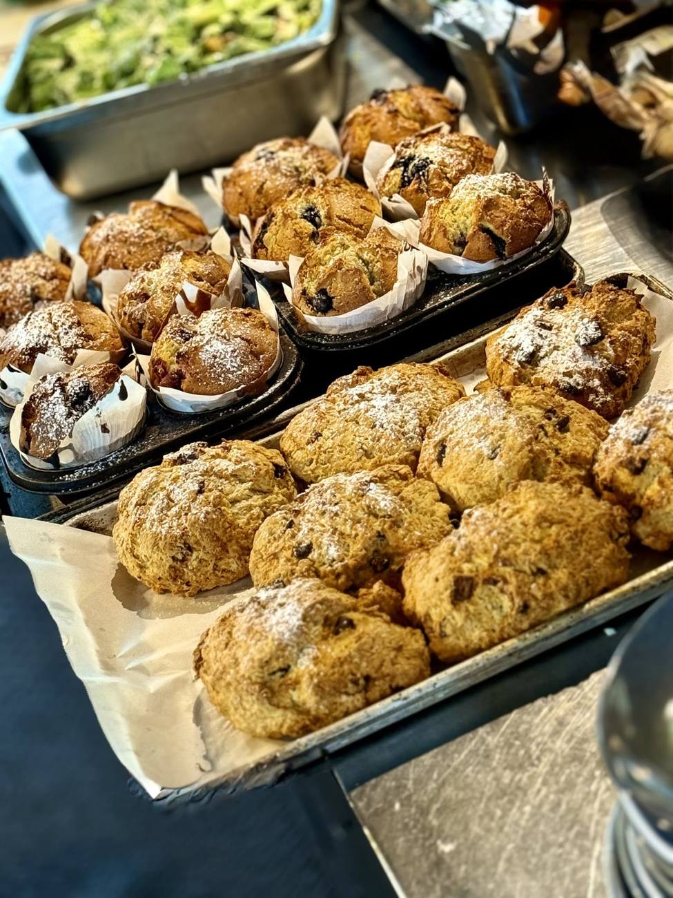 Trays of scones and muffins fresh from the oven