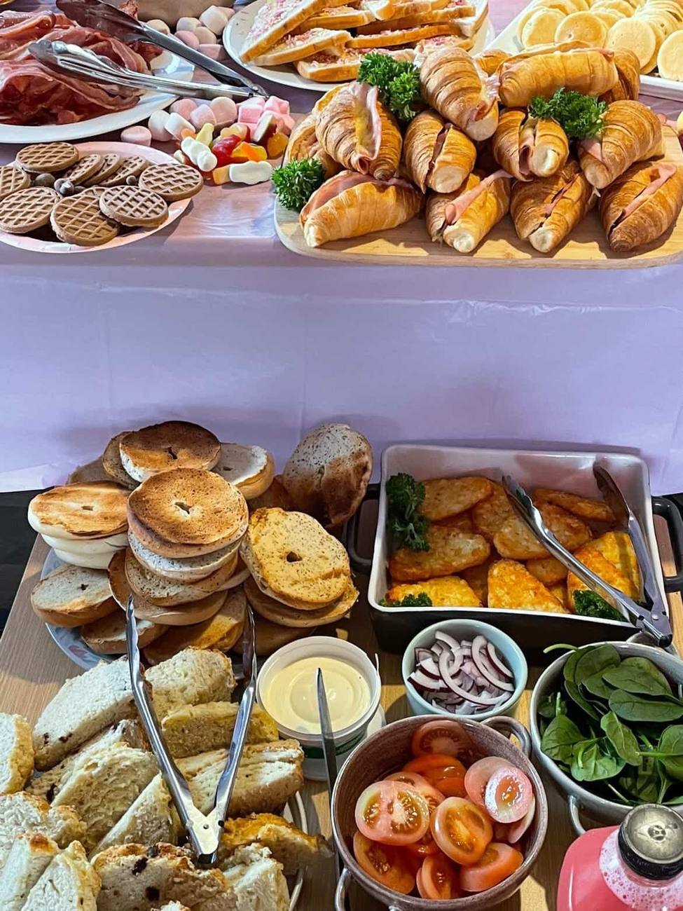 A spread of food laid out for a group
