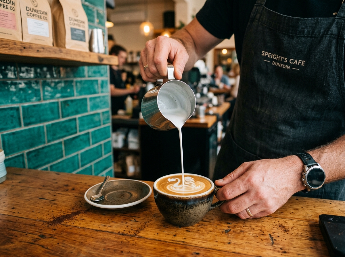 Barista pouring milk art